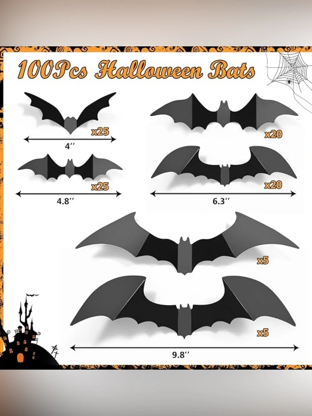New Spooky Black Bat Wall Decals 100-Pack
